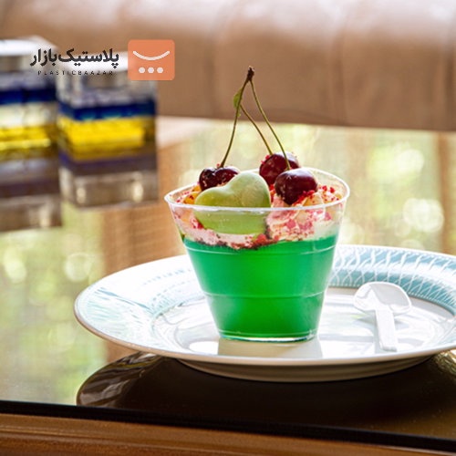 لیوان دسر یکبارمصرف طلقی سه گوش