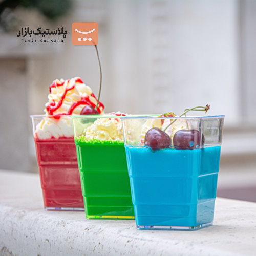 لیوان دسر یکبارمصرف طلقی چهارگوش 