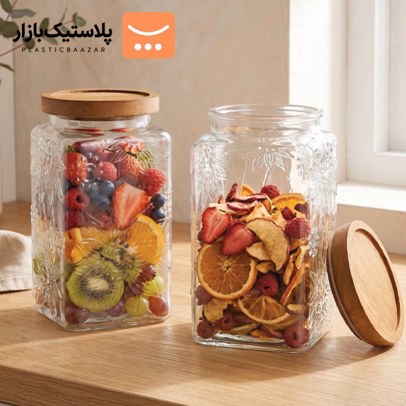 بانکه شیشه ای درب چوبی بزرگ مربع نیوا