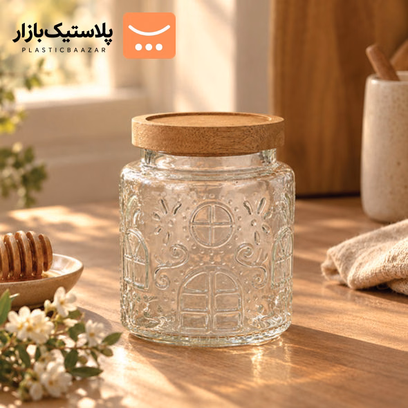 بانکه شیشه ای درب چوبی کوچک گرد میلو