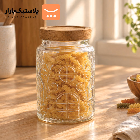 بانکه شیشه ای درب چوبی متوسط گرد میلو