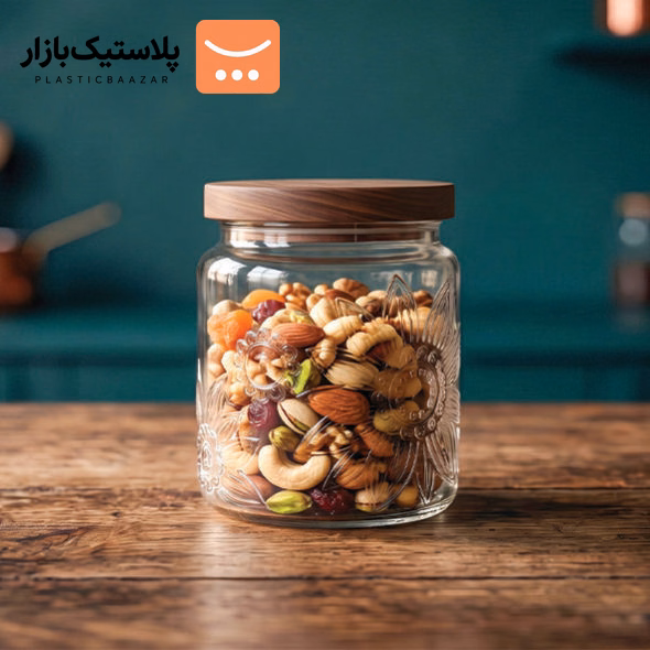 بانکه شیشه ای درب چوبی کوچک گرد نیوا