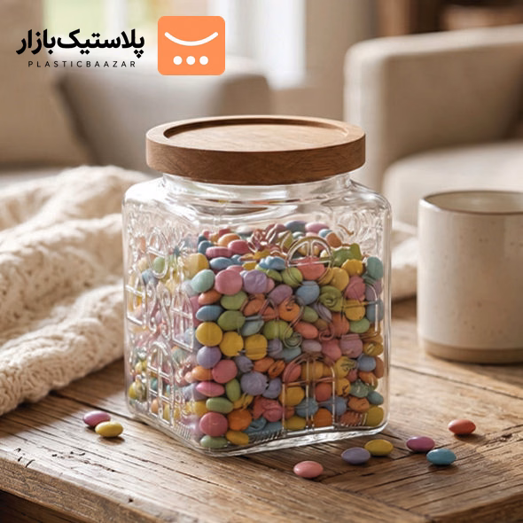 بانکه شیشه ای درب چوبی کوچک مربع میلو