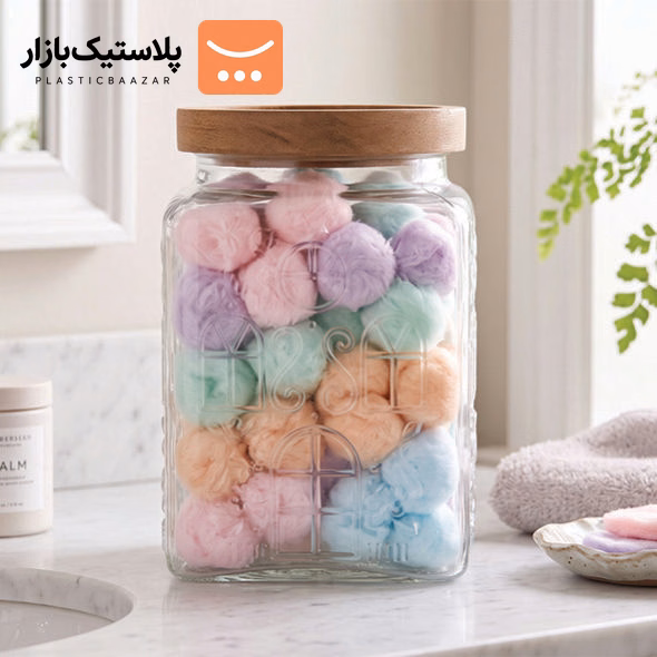 بانکه شیشه ای درب چوبی متوسط مربع میلو