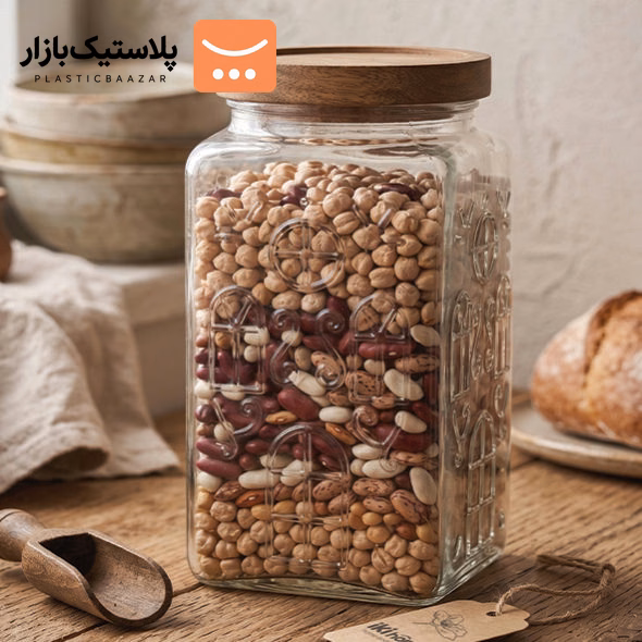 بانکه شیشه ای درب چوبی بزرگ مربع میلو