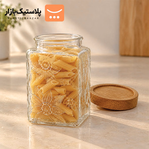 بانکه شیشه ای درب چوبی متوسط مربع نیوا