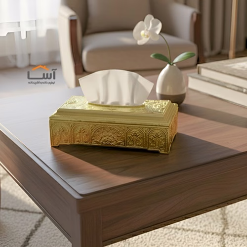 جا دستمال کاغذی پلاستیکی طرح فلز طلایی 