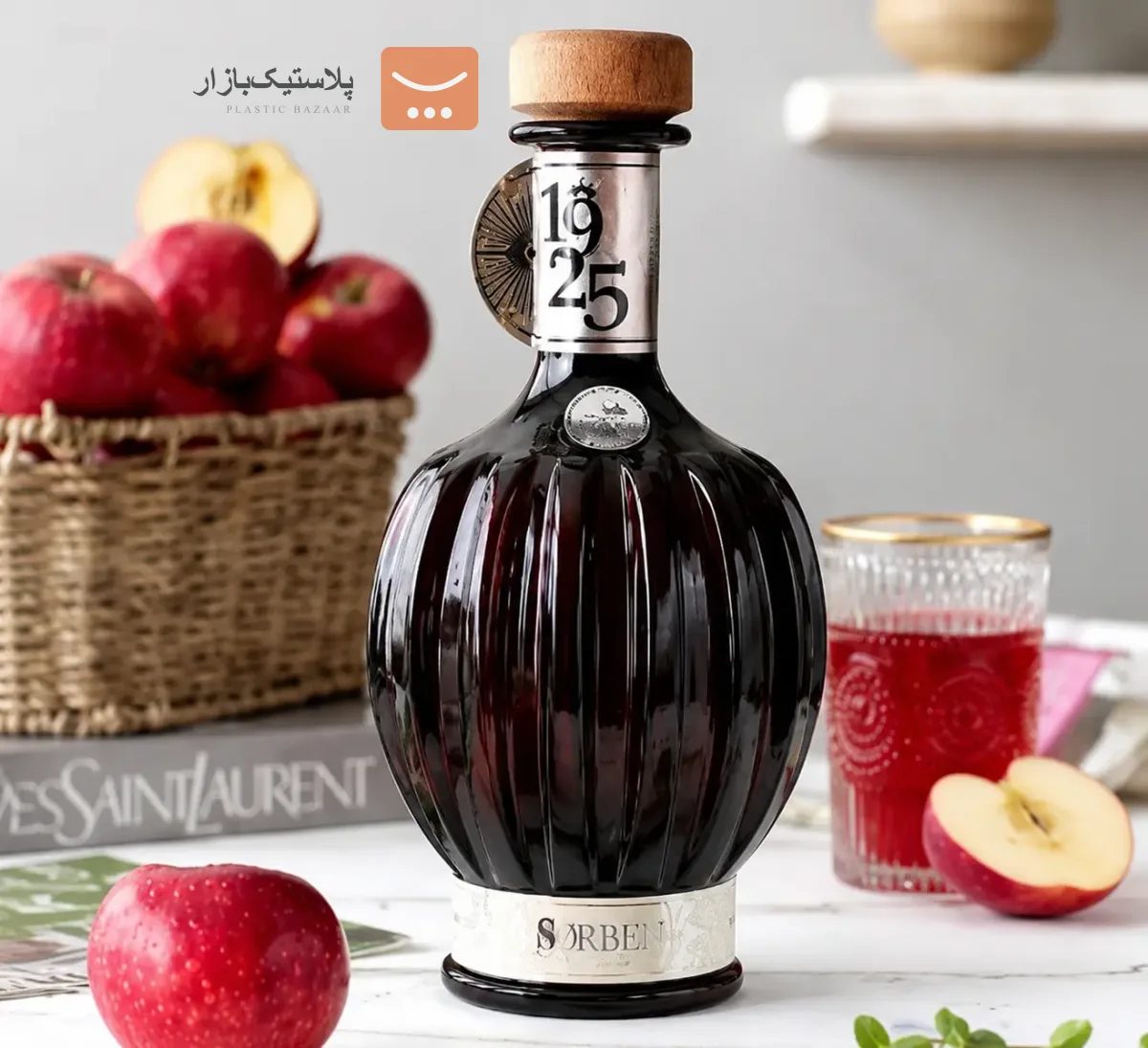 بطری اب شیشه ایی درب چوبی سوربن